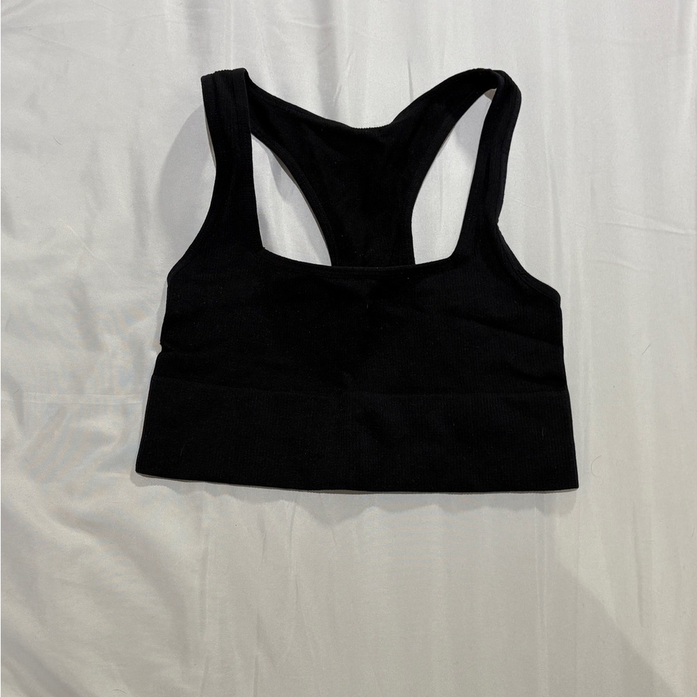 Ribbed Black Racerback Sports Bra
